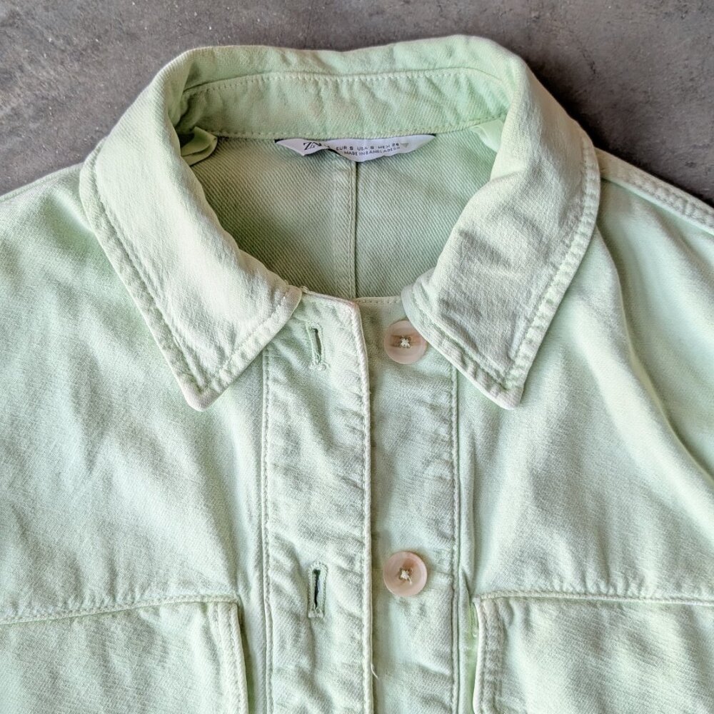 Zara Pastel Green Cropped Oversized Boxy Denim Jacket small - Picture 3 of 8